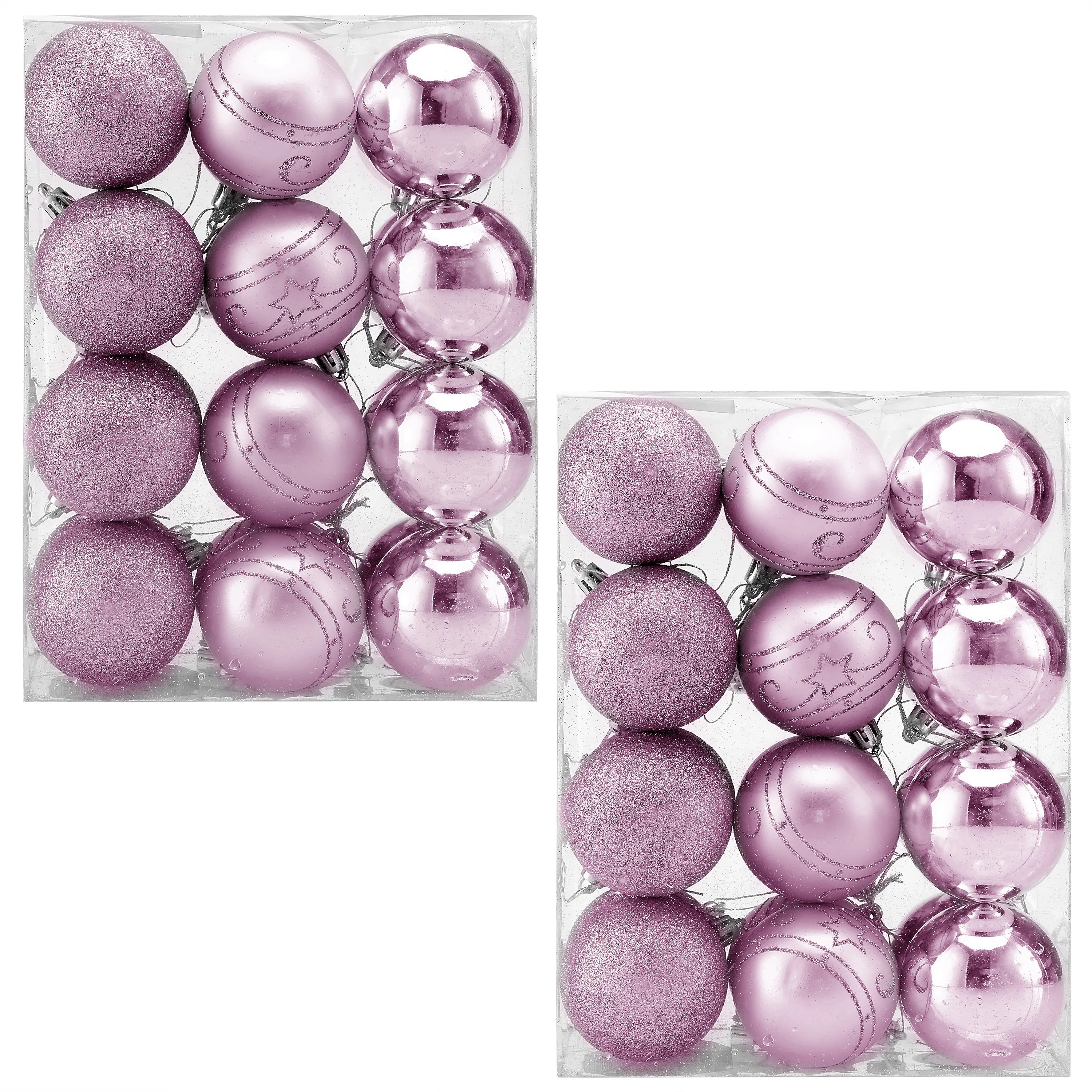 Weihnachtskugeln Pink/Rosa 48 tlg in matt glänzend & glitzernd Weihnachtskugeln Pink/Rosa 48 tlg in matt glänzend & glitzernd