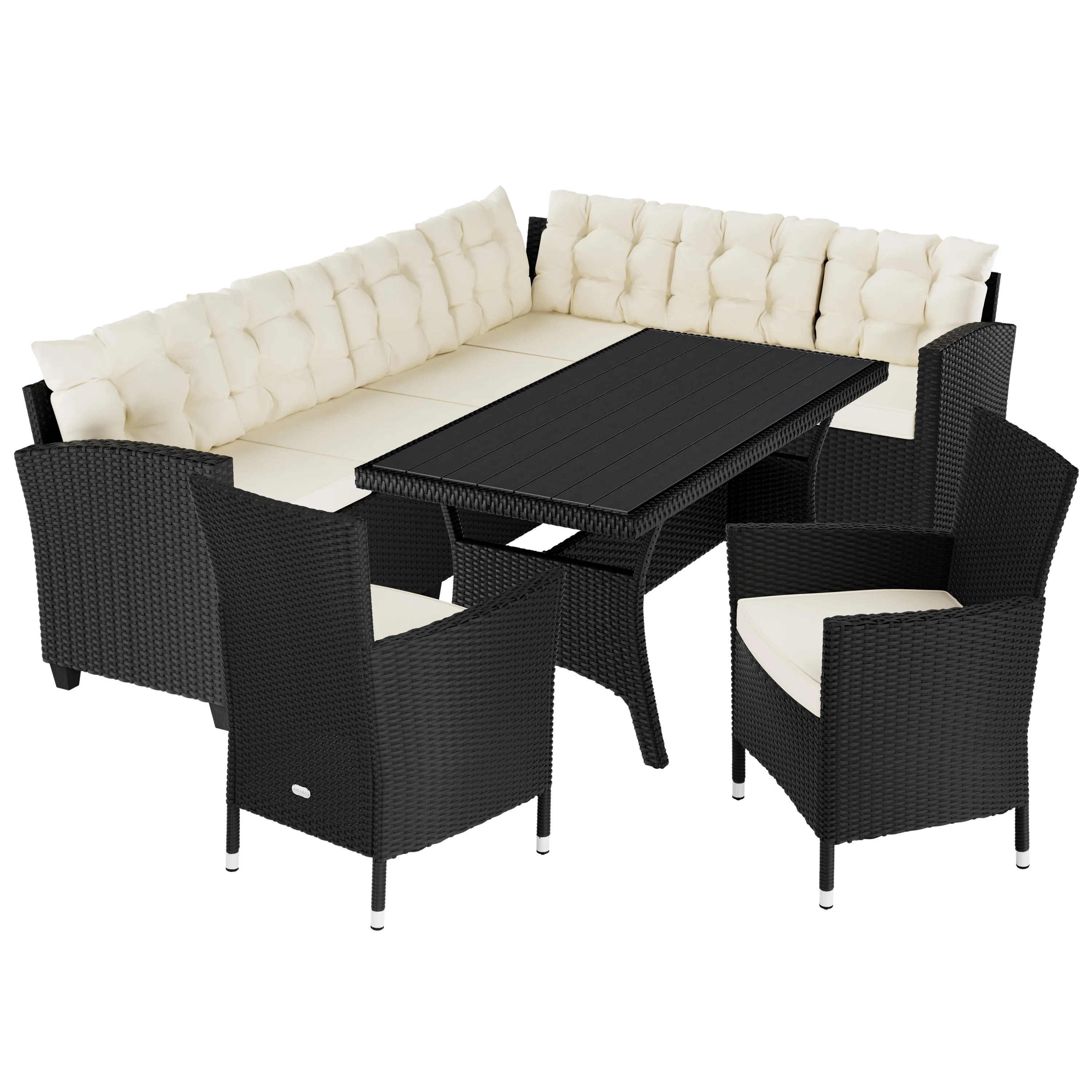 Polyrattan Ecklounge Lissabon Schwarz/Creme inkl 2 Stühlen Polyrattan Ecklounge Lissabon Schwarz/Creme inkl 2 Stühlen