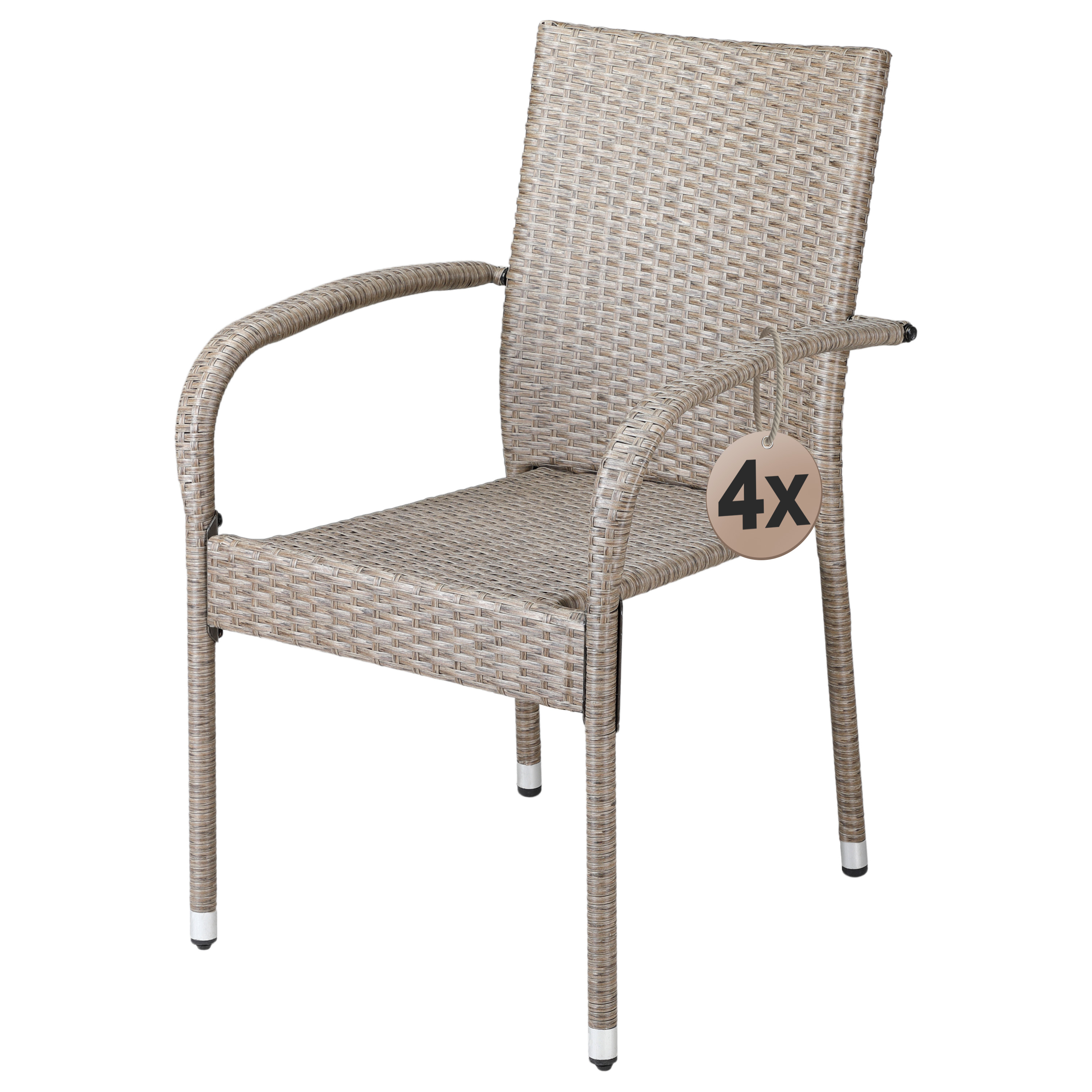 Polyrattan Stapelstuhl Comfort 4er-Set Creme – Bild 2