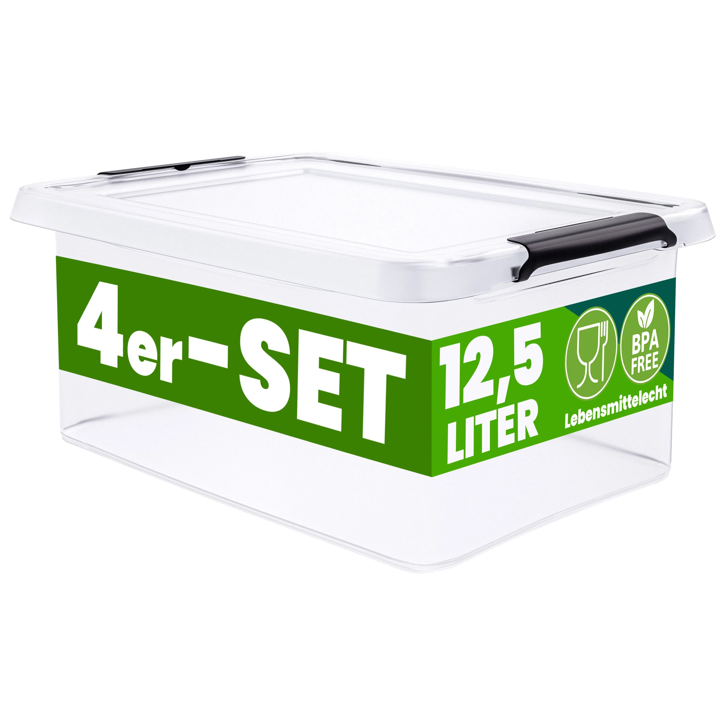 Aufbewahrungsbox 4er-Set Transparent 39x29x17cm 12,5L stapelbar Aufbewahrungsbox 4er-Set Transparent 39x29x17cm 12,5L stapelbar