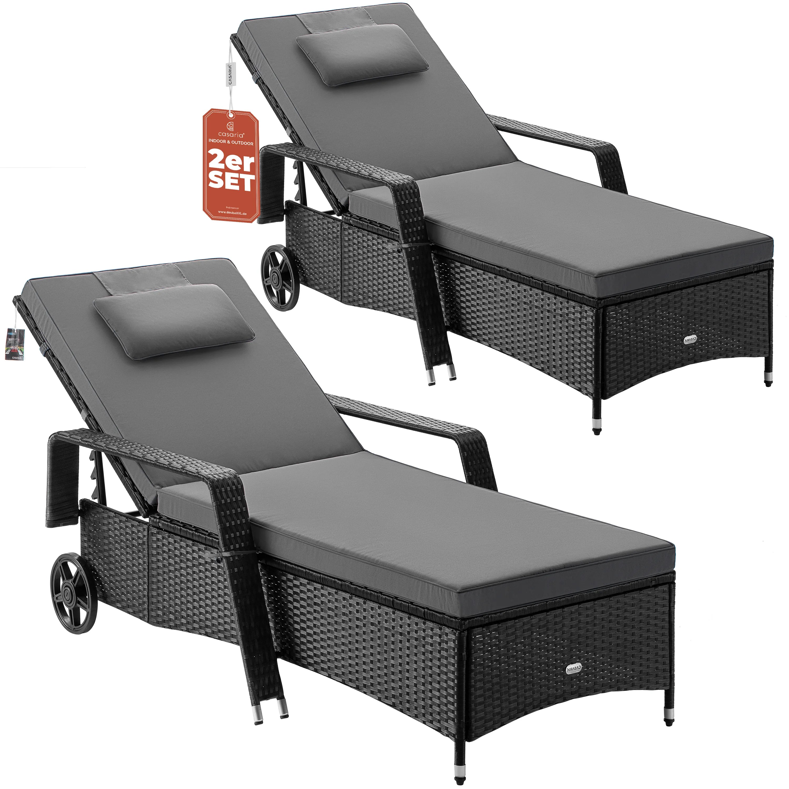 Polyrattan Gartenliege 2er-Set Schwarz/Anthrazit 193x90x43cm Polyrattan Gartenliege 2er-Set Schwarz/Anthrazit 193x90x43cm