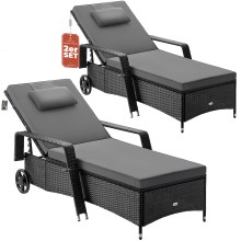 Polyrattan Gartenliege 2er-Set Schwarz/Anthrazit 193x90x43cm Polyrattan Gartenliege 2er-Set Schwarz/Anthrazit 193x90x43cm