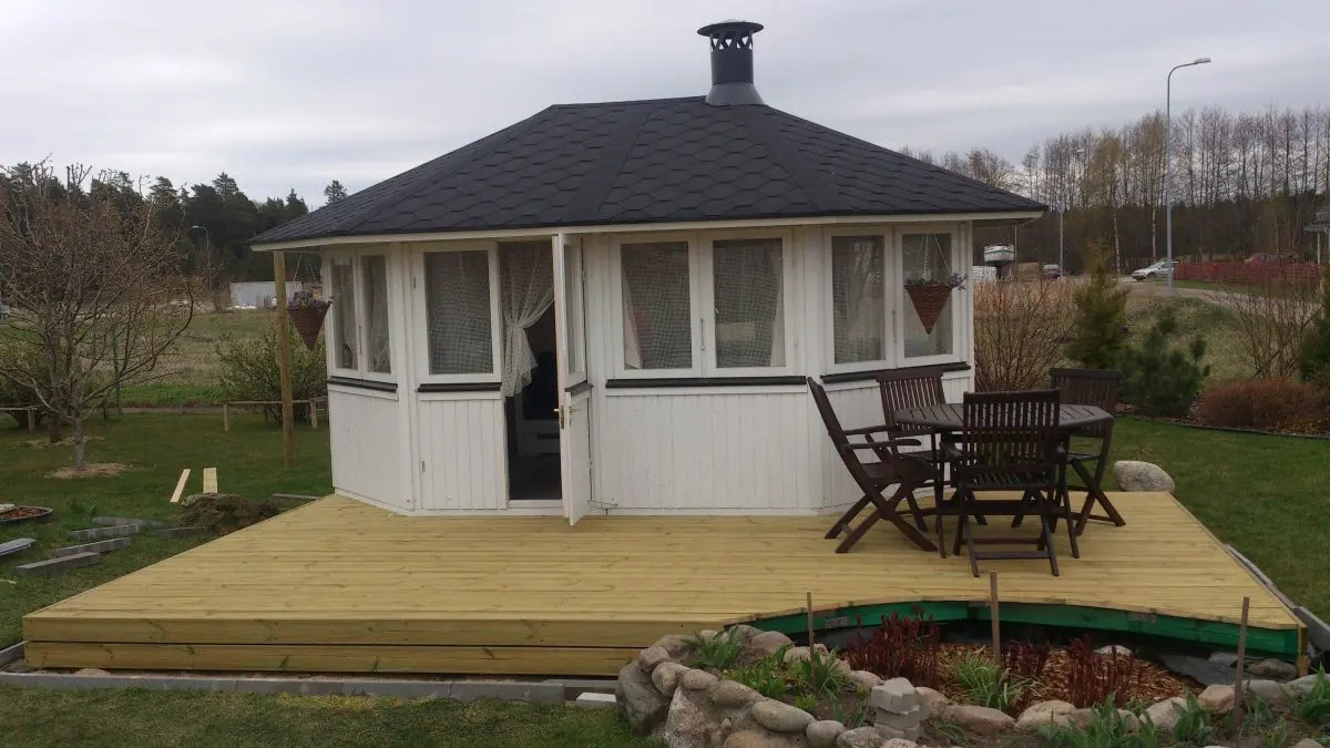 8-Eck-Gartenpavillon “Albatros” 5x3m | 8-Eck-Pavillon aus Holz | Gartenpavillon 3x5m | Pavillon mit großen Fenstern – Bild 2