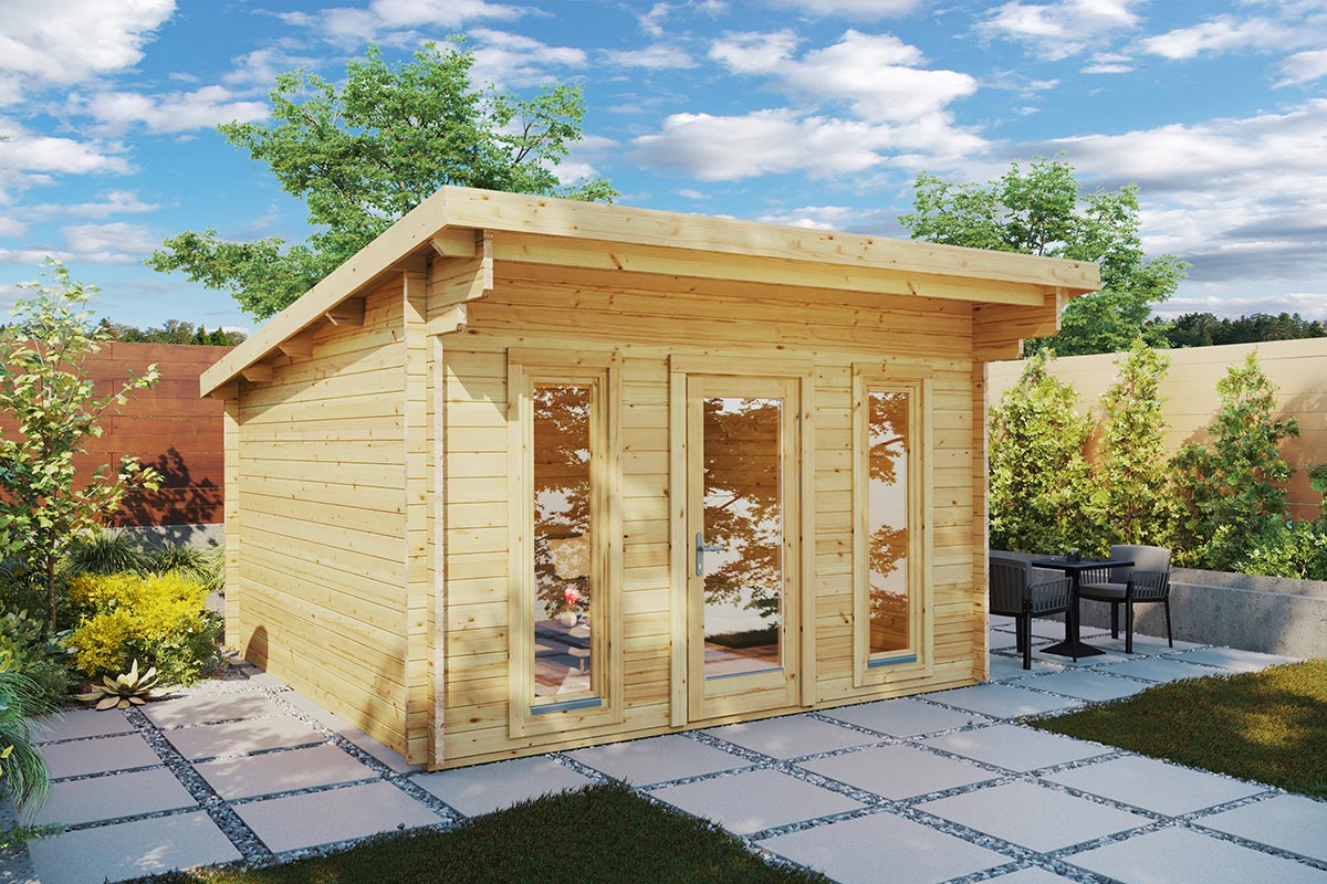 Holz-Gartenhaus Gartenbüro “Aruba” 4x4m | Modernes Gartenhaus aus Holz | Gartenbüro mit Pultdach | Gartenhaus mit Pultdach – Bild 2