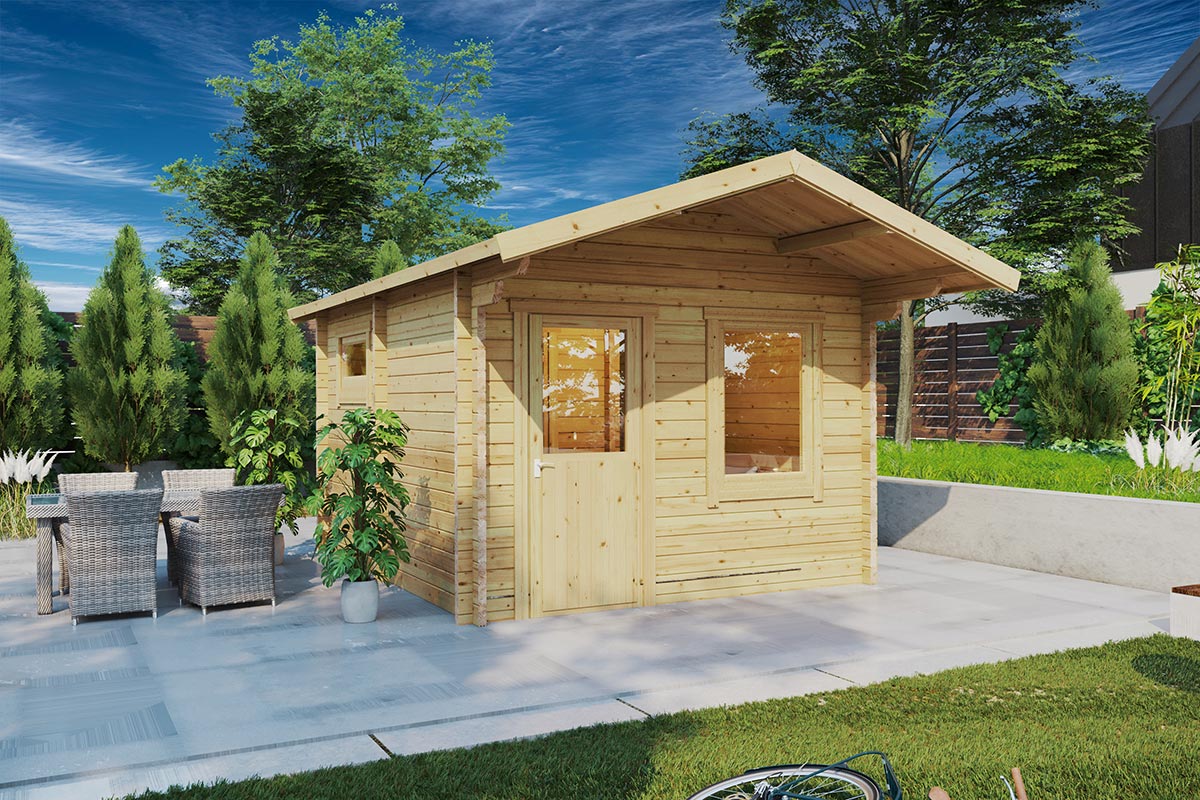 Gartensauna mit Vordach “Oslo” 4x4m Gartensauna mit Vordach “Oslo” 4x4m