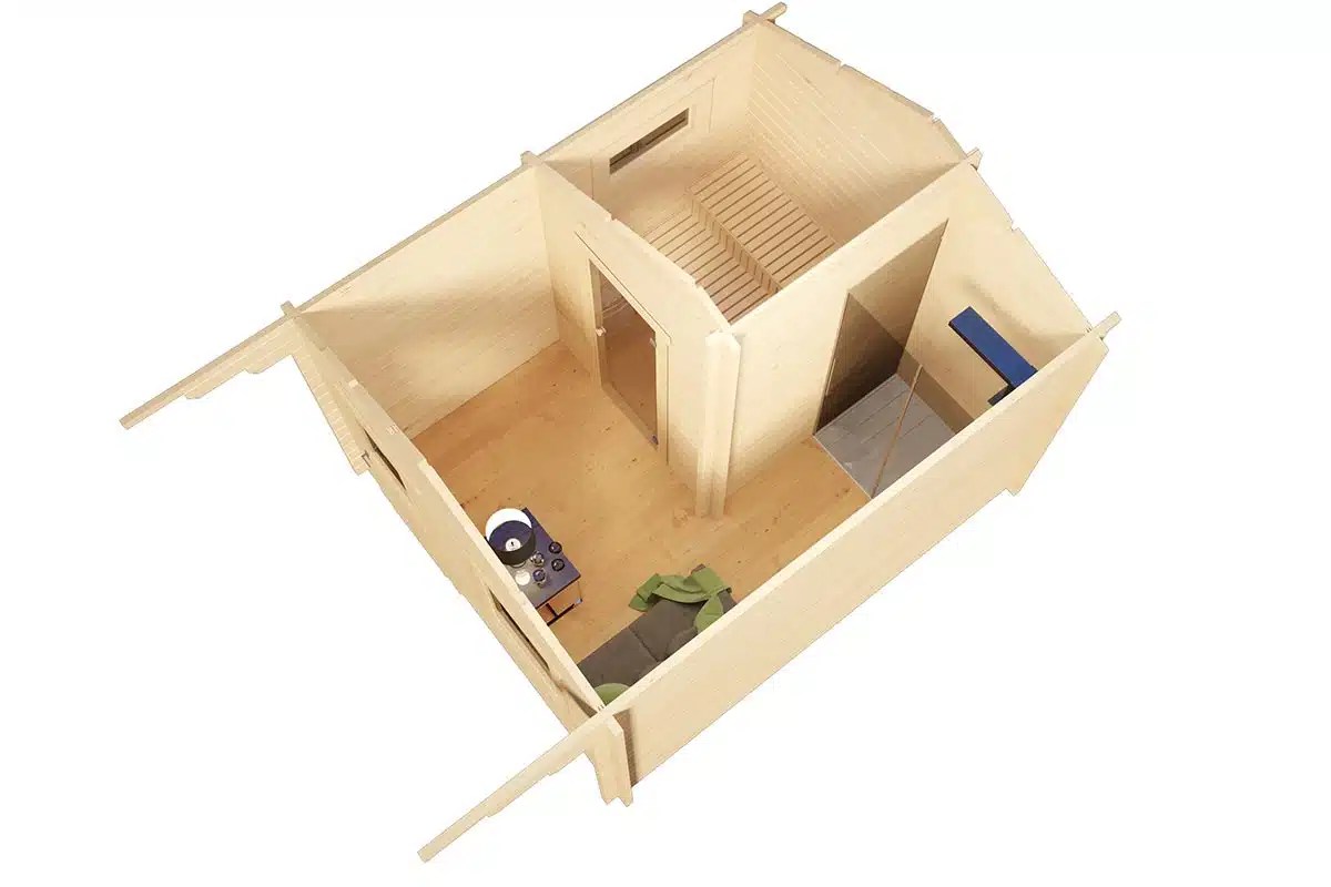 Gartensauna mit Vordach “Oslo” 4x4m | Gartensauna mit Vorraum | Sauna kaufen | Außensauna aus Holz | Saunahaus – Bild 2