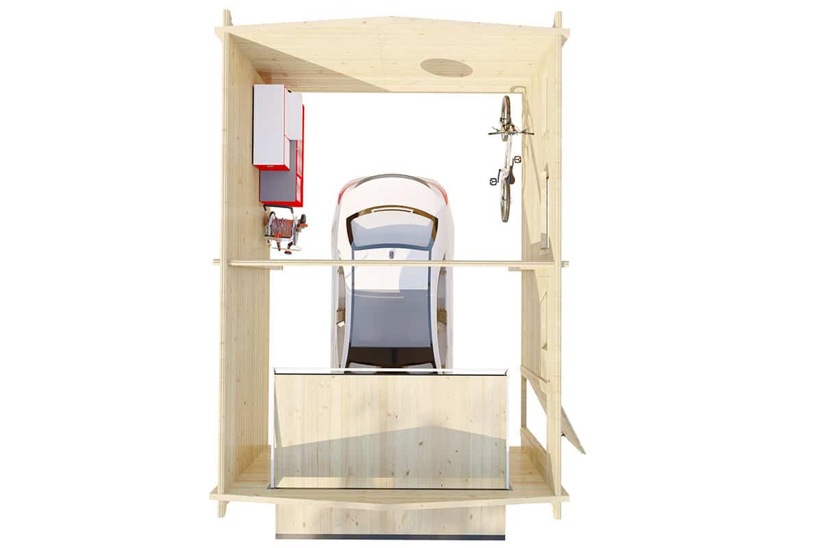 Holzgarage mit Schwingtor “Deluxe A” 4x5m | Garage mit Schwingtor aus Holz | Holzgarage als Bausatz | Fertiggarage kaufen – Bild 2