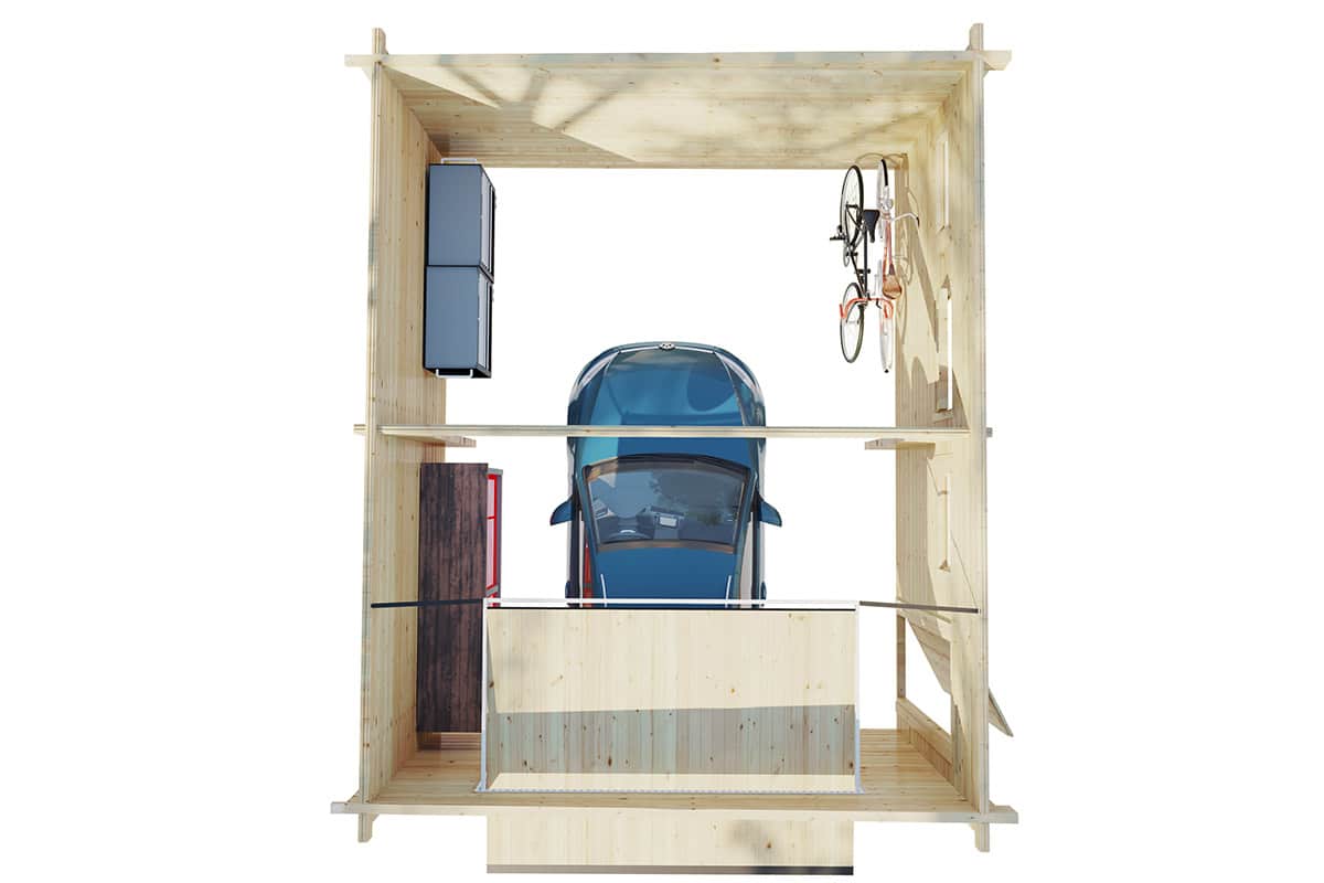 Fertiggarage mit Schwingtor “Deluxe D” 5x6m | Garage mit Schwingtor aus Holz | Holzgarage als Bausatz kaufen | Fertiggarage kaufen – Bild 2