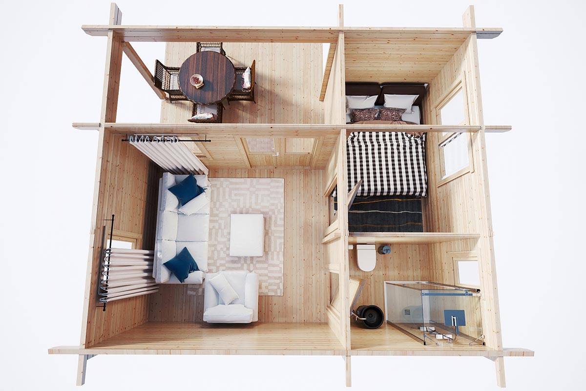 Holzhaus-Bausatz “Oscar” 6x5m | Holzhaus als Gartenhaus | Großes Gartenhaus aus Holz | 6x5m großes Gartenhaus – Bild 2