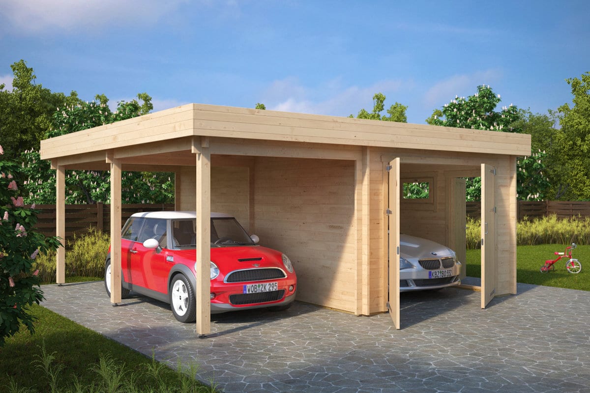 Fertiggarage mit Carport “Hansa H” 6x6m | Garage mit Carport aus Holz | 6x6m Holz-Fertiggarage kaufen | Holz-Garage kaufen – Bild 2