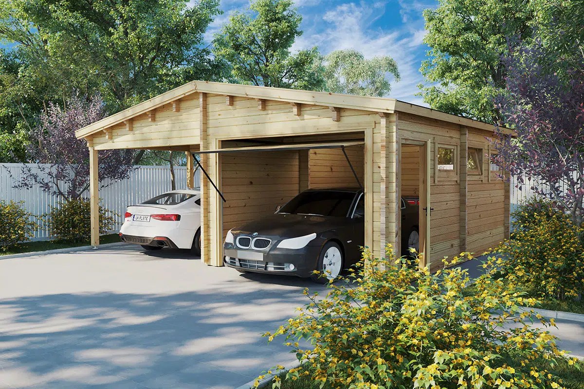 Holzgarage mit Carport “Deluxe G” 7x5m Holzgarage mit Carport “Deluxe G” 7x5m