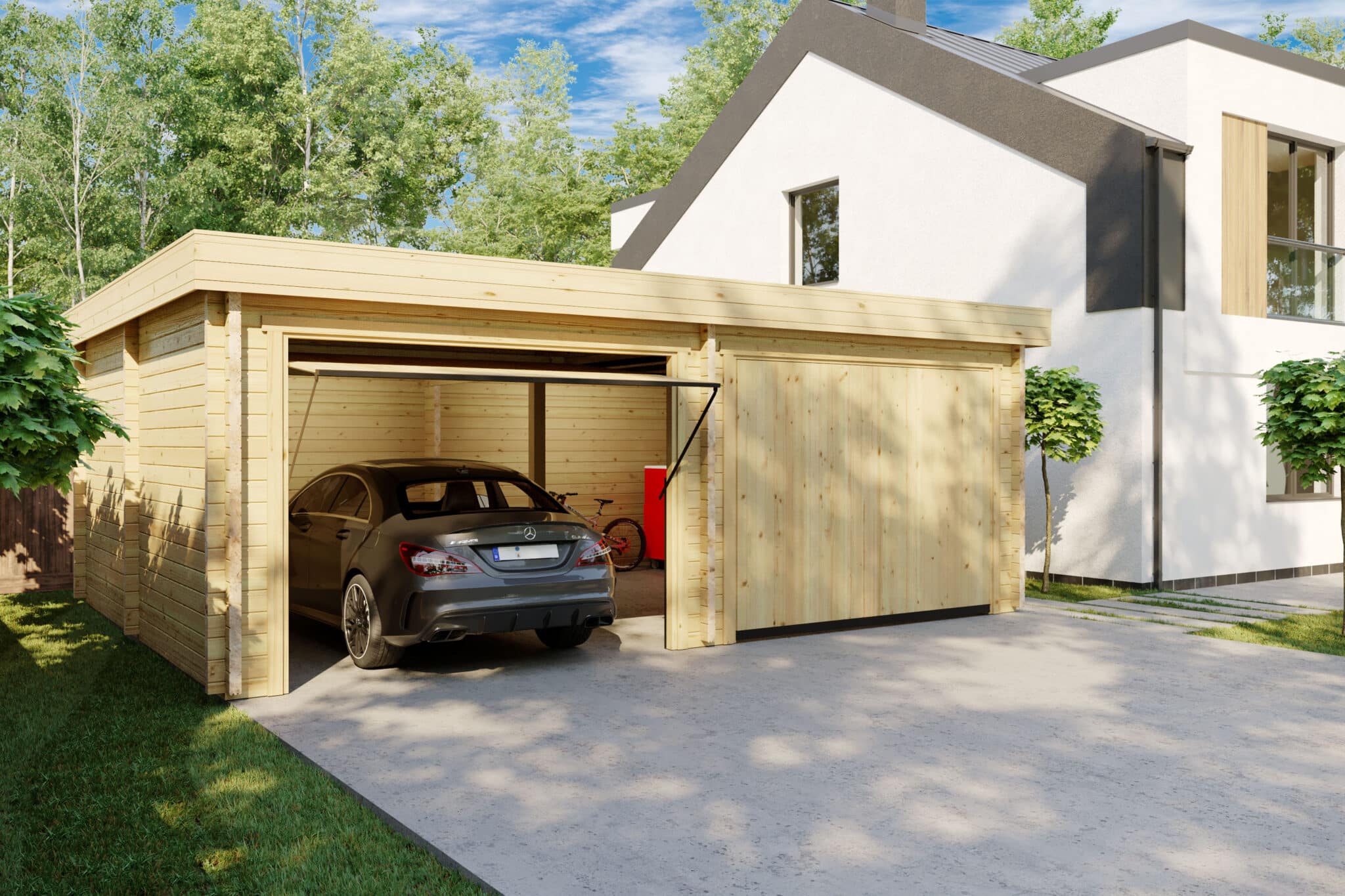 Doppelgarage mit Schwingtor “Deluxe F” 7x6m | Doppelgarage aus Holz | Garage mit Schwingtor | Holzgarage als Bausatz – Bild 2