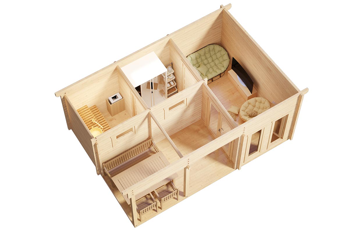 Finnisches Saunahaus “Oliver 1” 6x4m | Gartensauna mit Vorraum | Sauna für den Garten | Outdoor-Sauna kaufen | Saunahaus – Bild 2