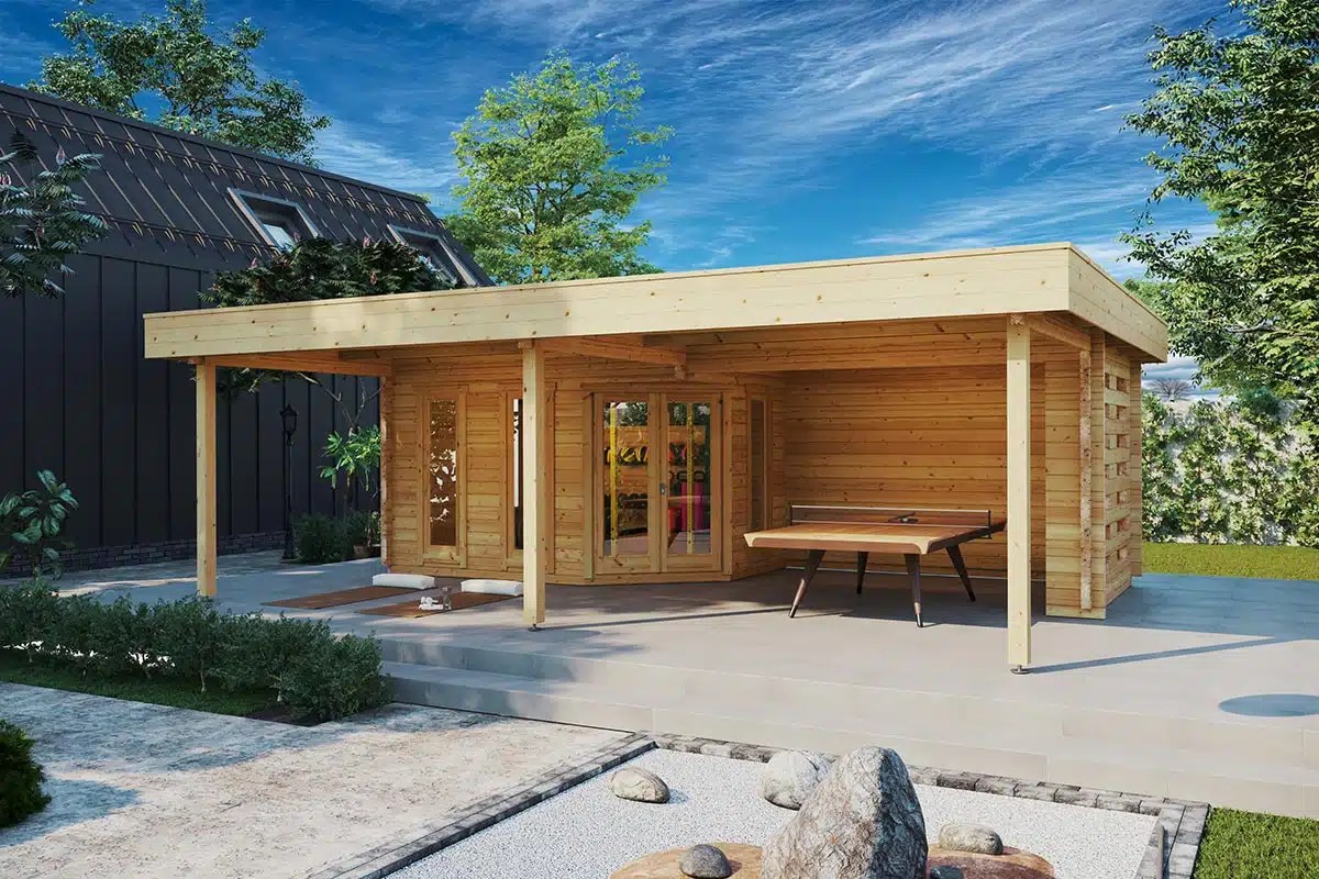 Gartenhaus mit Vordach „Paradise B” 8x5m Gartenhaus mit Vordach „Paradise B” 8x5m