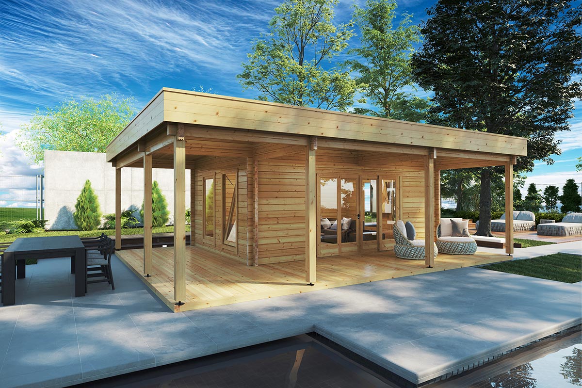 Gartenhaus mit großer Terrasse „Remo 1” 8x6m Gartenhaus mit großer Terrasse „Remo 1” 8x6m