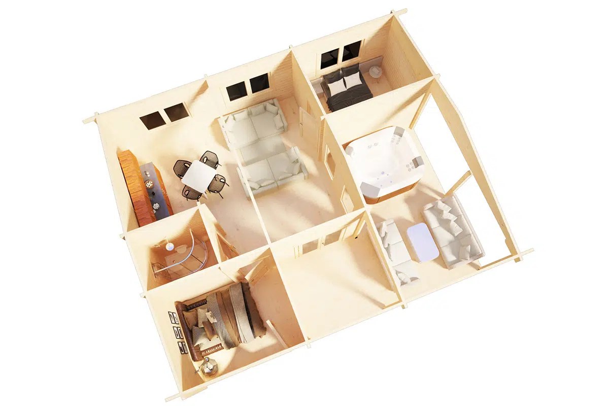 Blockbohlenhaus “Hansa Holiday B” 9x7m | Blockhaus als Ferienhaus kaufen | 7x9m großes Blockbohlenhaus als Sommerhaus kaufen – Bild 2