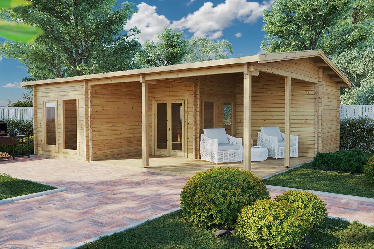 Blockbohlenhaus “Hansa Holiday B” 9x7m Blockbohlenhaus “Hansa Holiday B” 9x7m