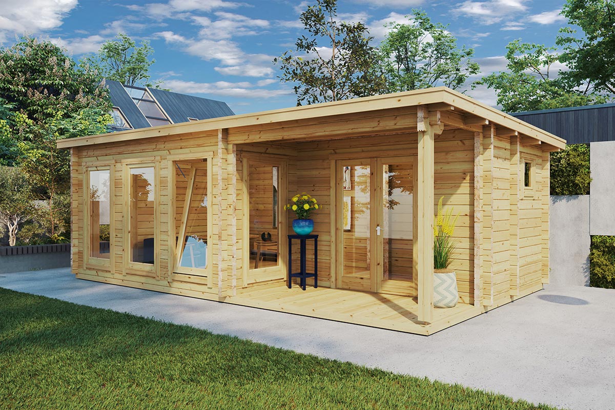 Gartenhaus mit Terrasse “Malaga 2” 7x4m Gartenhaus mit Terrasse “Malaga 2” 7x4m