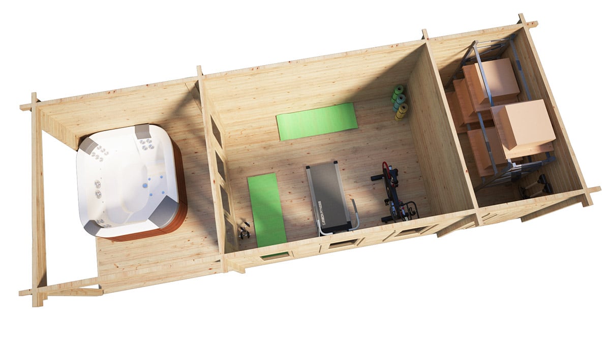 Gartenhaus mit Schuppen und Terrasse “Super Jacob E” 9x4m | 4x9m großes Gartenhaus aus Holz | Gartenhaus mit Terrasse aus Holz – Bild 2