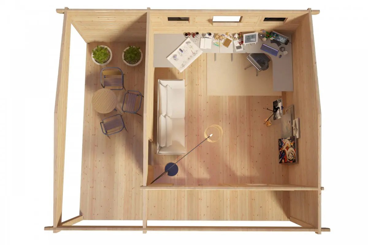 Gartenhaus mit Terrasse “Garten Studio XL” 6x5m | Gartenhaus mit Veranda 6x5m | Gartenhaus mit Terrasse und Terrassenüberdachung – Bild 2