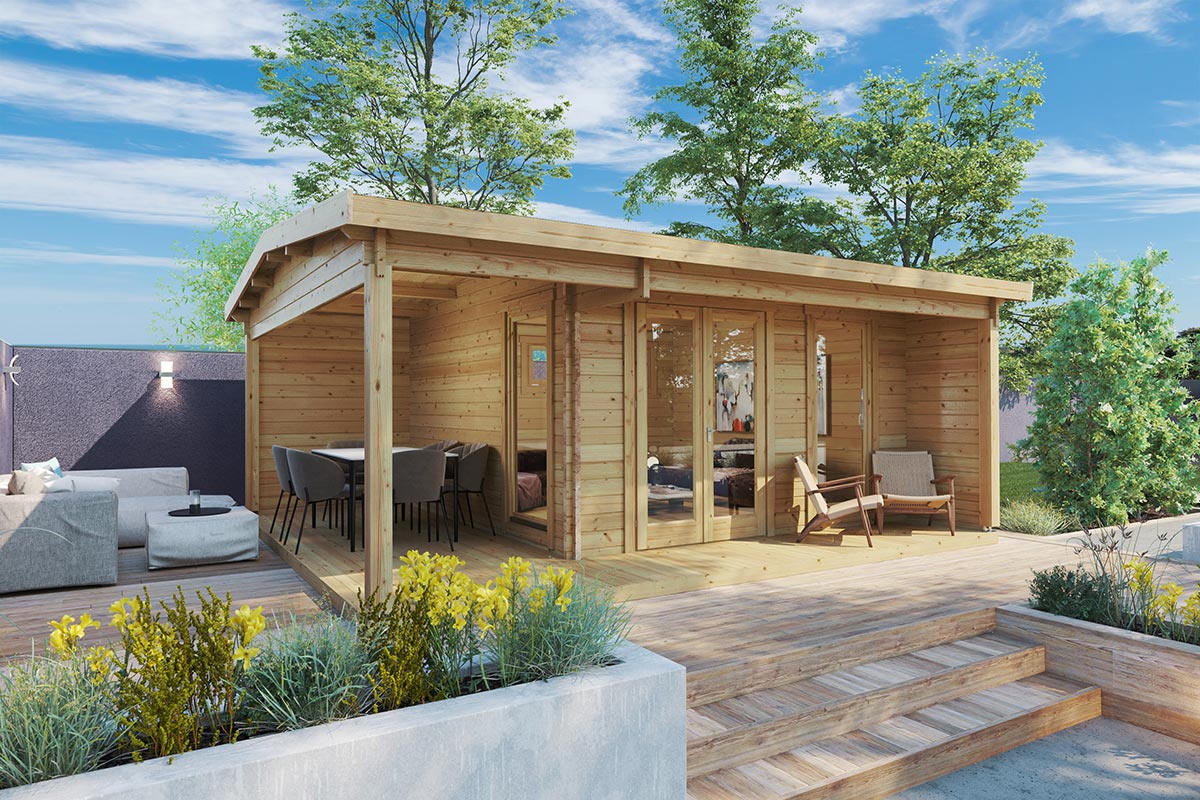 Gartenhaus mit Terrasse “Garten Studio XL” 6x5m Gartenhaus mit Terrasse “Garten Studio XL” 6x5m