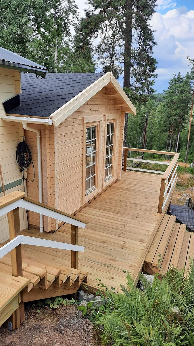 Gartenhaus mit Toilette “Schweden A” 6x4m | Großes Gartenhaus 4x6m mit Satteldach | Blockhaus mit Badezimmer | Blockbohlenhaus – Bild 2