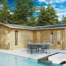 Eck-Blockhaus mit zwei Schlafzimmern “Devon 2” 8x8m Eck-Blockhaus mit zwei Schlafzimmern “Devon 2” 8x8m