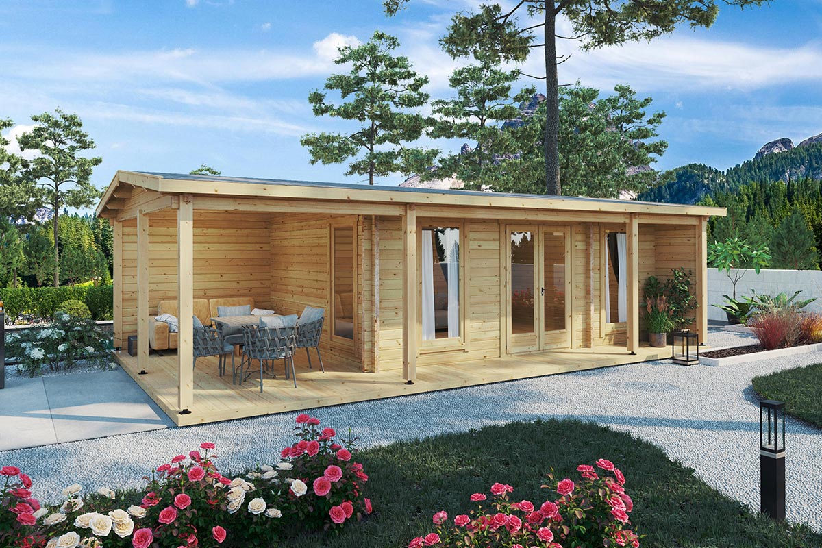 Gartenhaus mit Terrasse “Hansa Studio XXL” 9x5m Gartenhaus mit Terrasse “Hansa Studio XXL” 9x5m