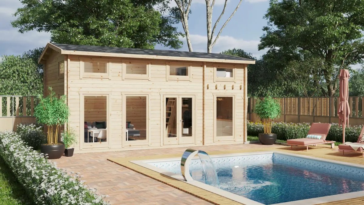 Blockbohlenhaus mit Schlafboden “Schweden B XL” 7x4m Blockbohlenhaus mit Schlafboden “Schweden B XL” 7x4m