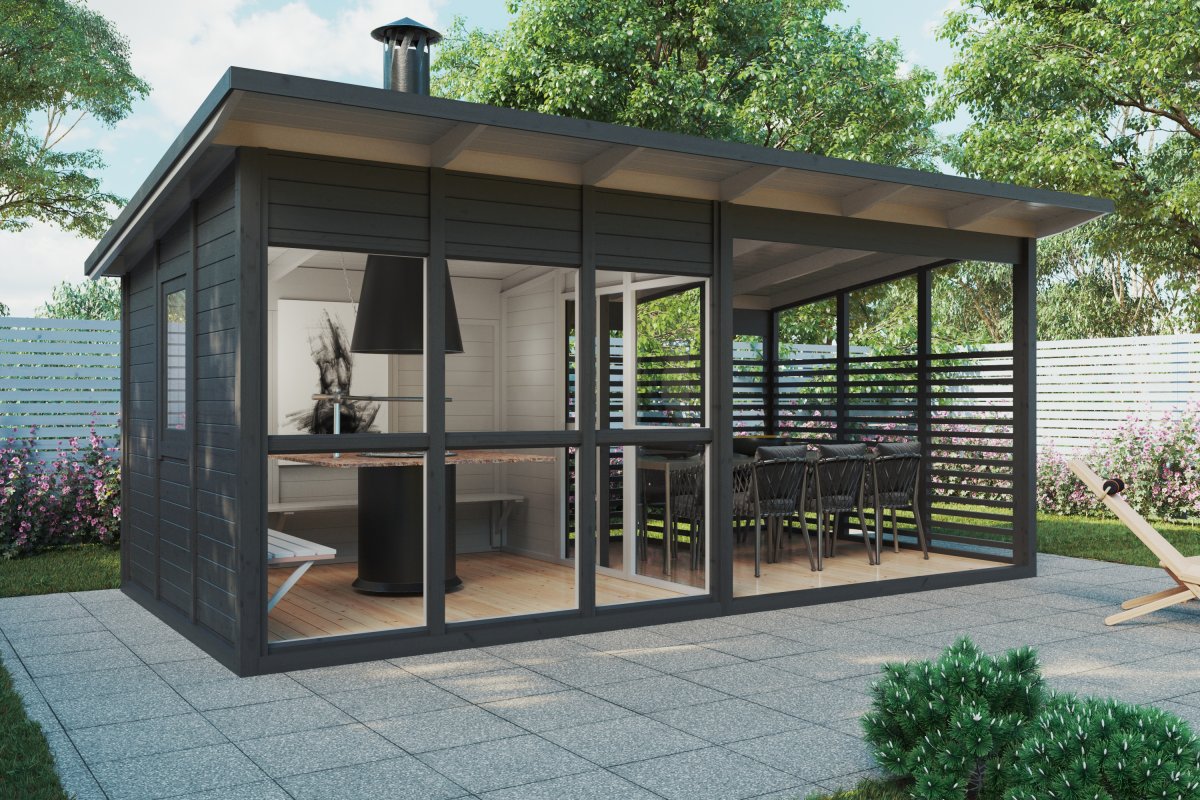 Grillpavillon mit Terrasse “Elias” 6x4m Grillpavillon mit Terrasse “Elias” 6x4m