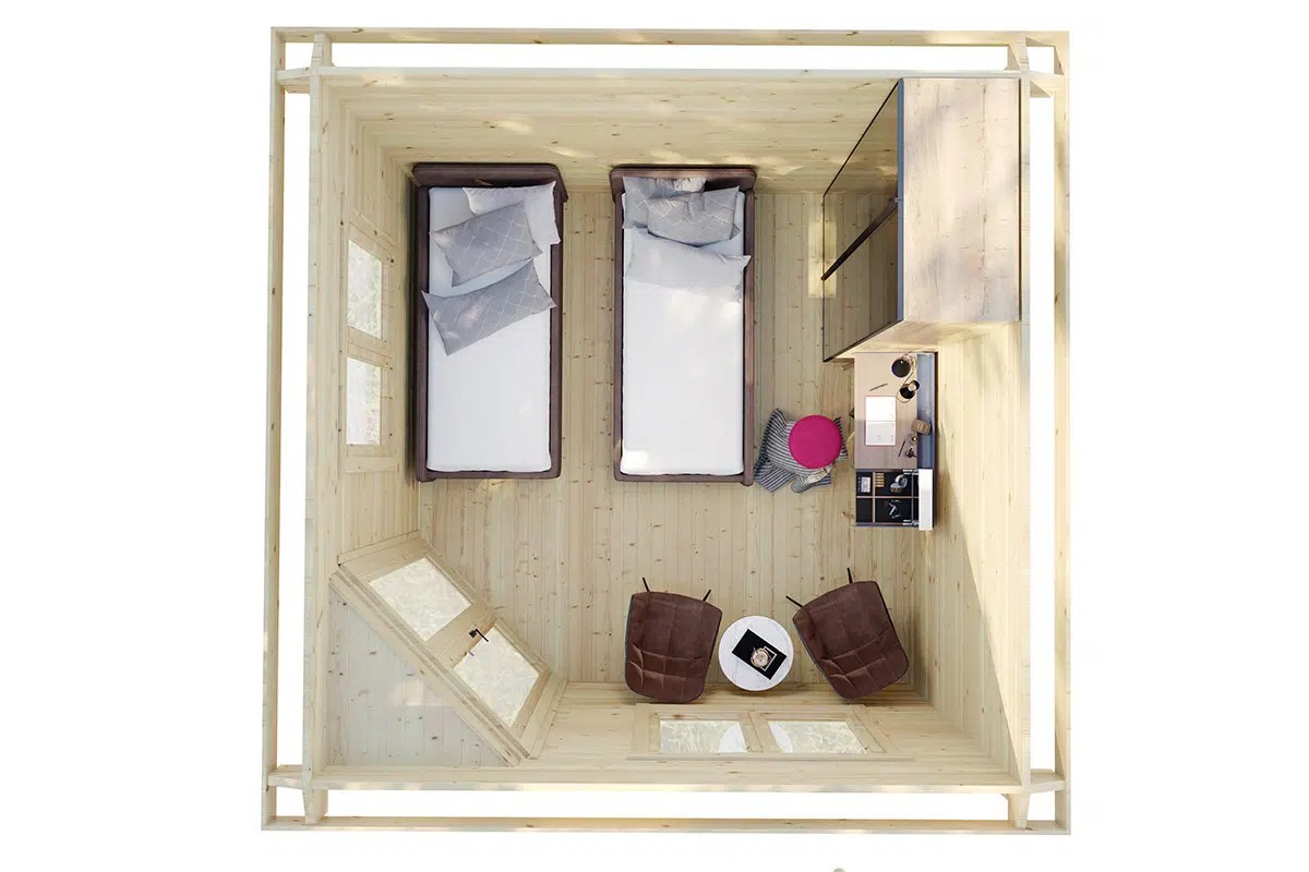 5-Eck-Gartenhaus “Fargo A” 4x4m | 5-Eck-Gartenhaus aus Holz | 4x4m großes Gartenhaus mit 44mm Wandstärke – Bild 2