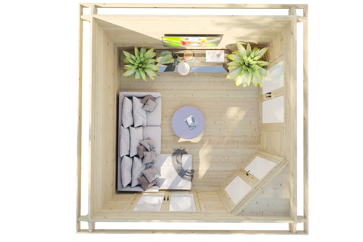 5-Eck-Gartenhaus “Fargo B” 4x4m | 5-Eck-Gartenhaus aus Holz | 4x4m großes Gartenhaus mit 44mm Wandstärke – Bild 2