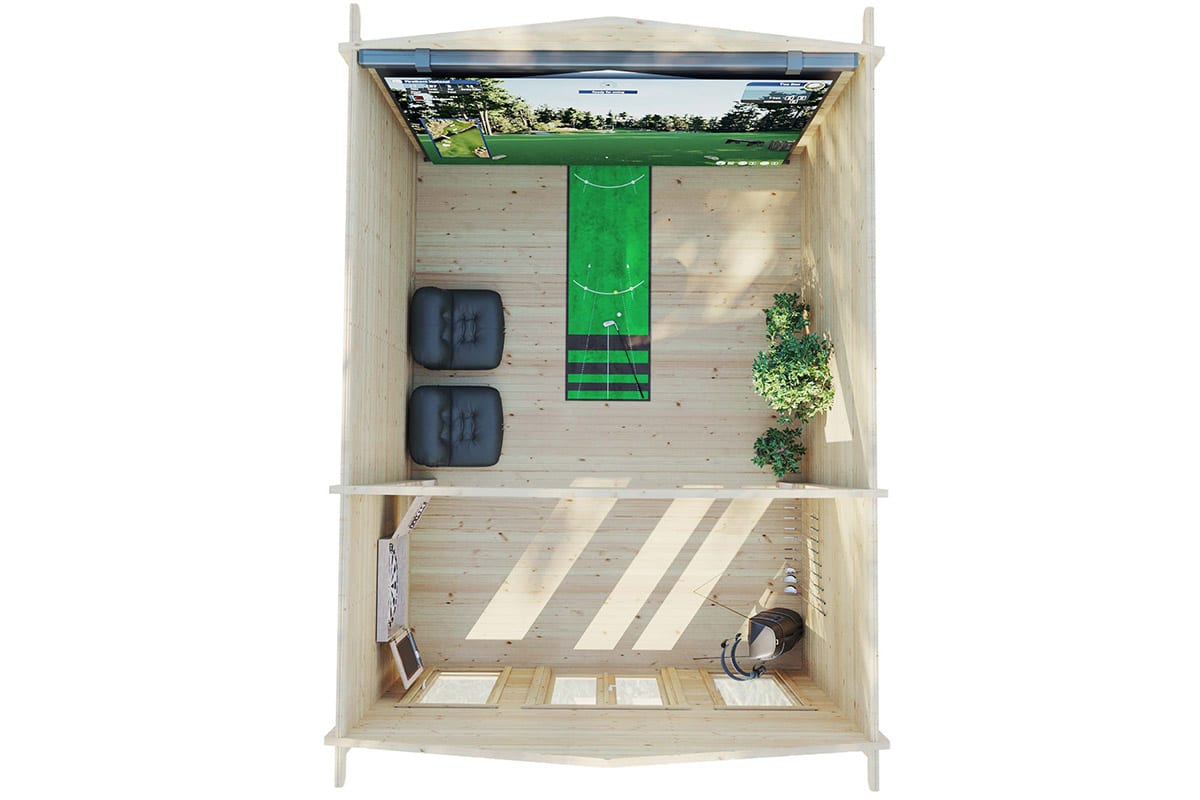 Gartenhaus “Golfsimulator 1” 5x6m | Golfsimulator für den Garten | 5x6m großes Gartenhaus aus Holz mit Satteldach | Gartenbüro – Bild 2
