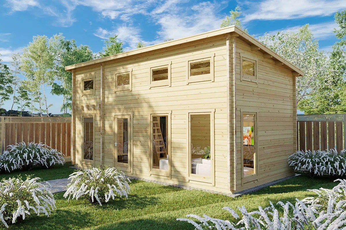 Blockbohlenhaus mit Schlafboden “Schweden Q” 7x4m Blockbohlenhaus mit Schlafboden “Schweden Q” 7x4m