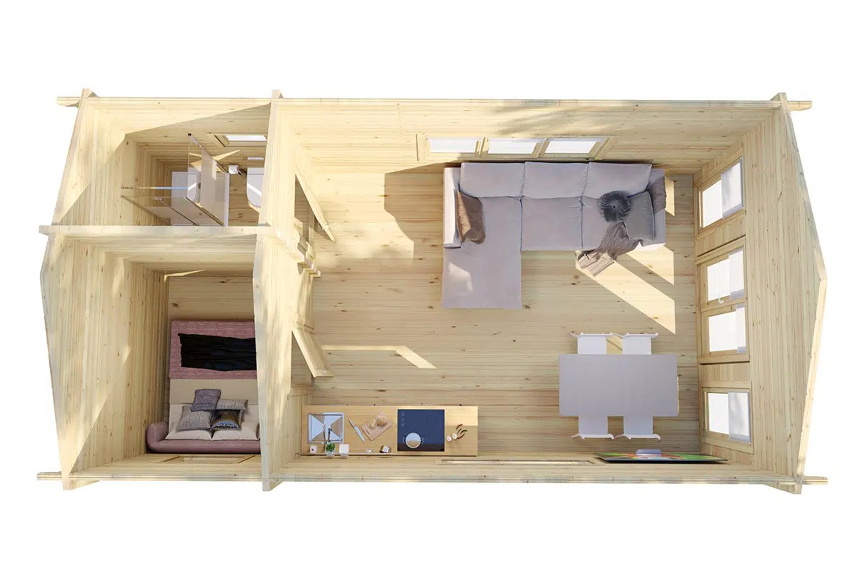 Blockbohlenhaus mit Schlafzimmer “Stefan 2” 4x7m | Blockhaus mit Schlafzimmer | Blockbohlenhaus aus Holz | Holzhaus im Garten – Bild 2