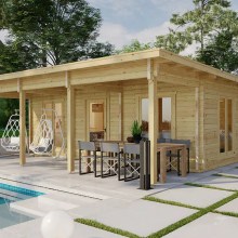 Blockhaus mit zwei Schlafzimmern “Holiday R” 8x8m Blockhaus mit zwei Schlafzimmern “Holiday R” 8x8m