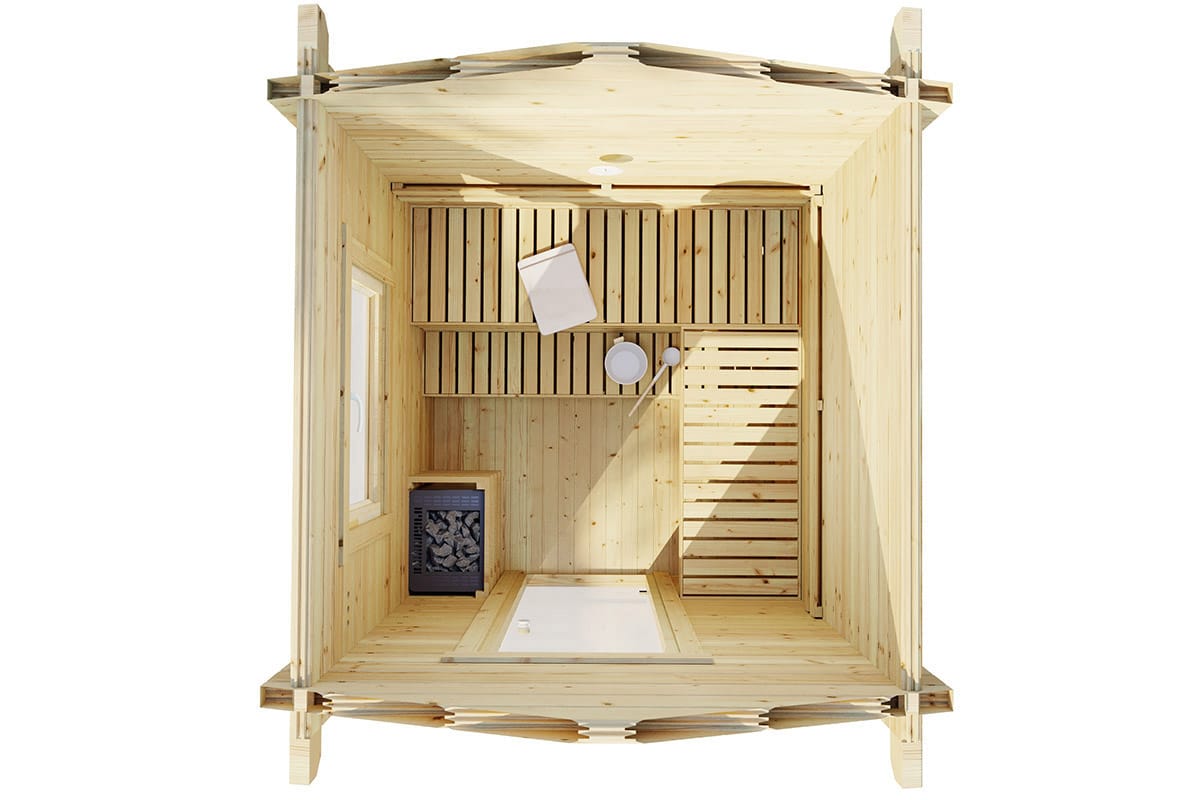 Kleine Außensauna “Finn 1” 2x2m | Gartensauna mit Vorraum | Außensauna im Holzhaus für den Garten | Saunahaus – Bild 2