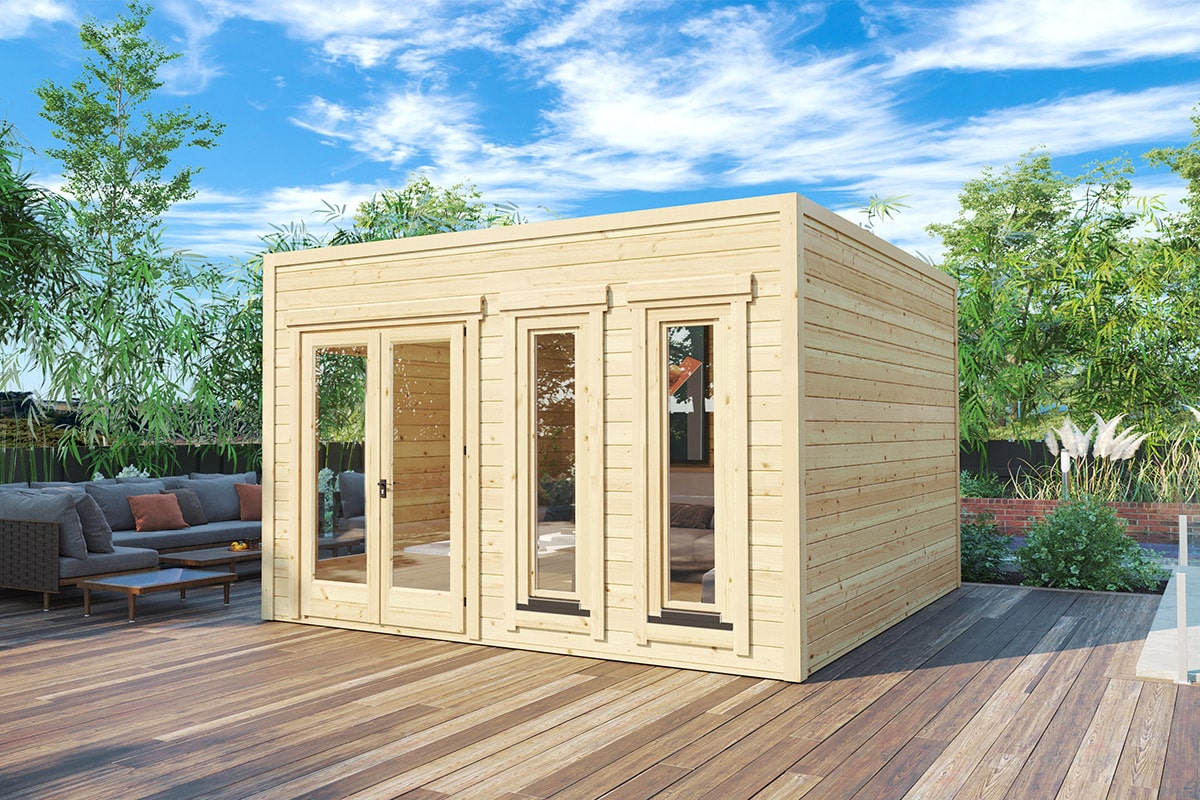 Modernes Gartenhaus “Olivia” 4x4m | Modernes Gartenhaus mit Flachdach | 4x4m großes Gartenhaus aus Holz | Gartenlounge – Bild 2