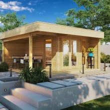 Gartenhaus mit Terrasse “Hansa Lounge” 5x5m Gartenhaus mit Terrasse “Hansa Lounge” 5x5m