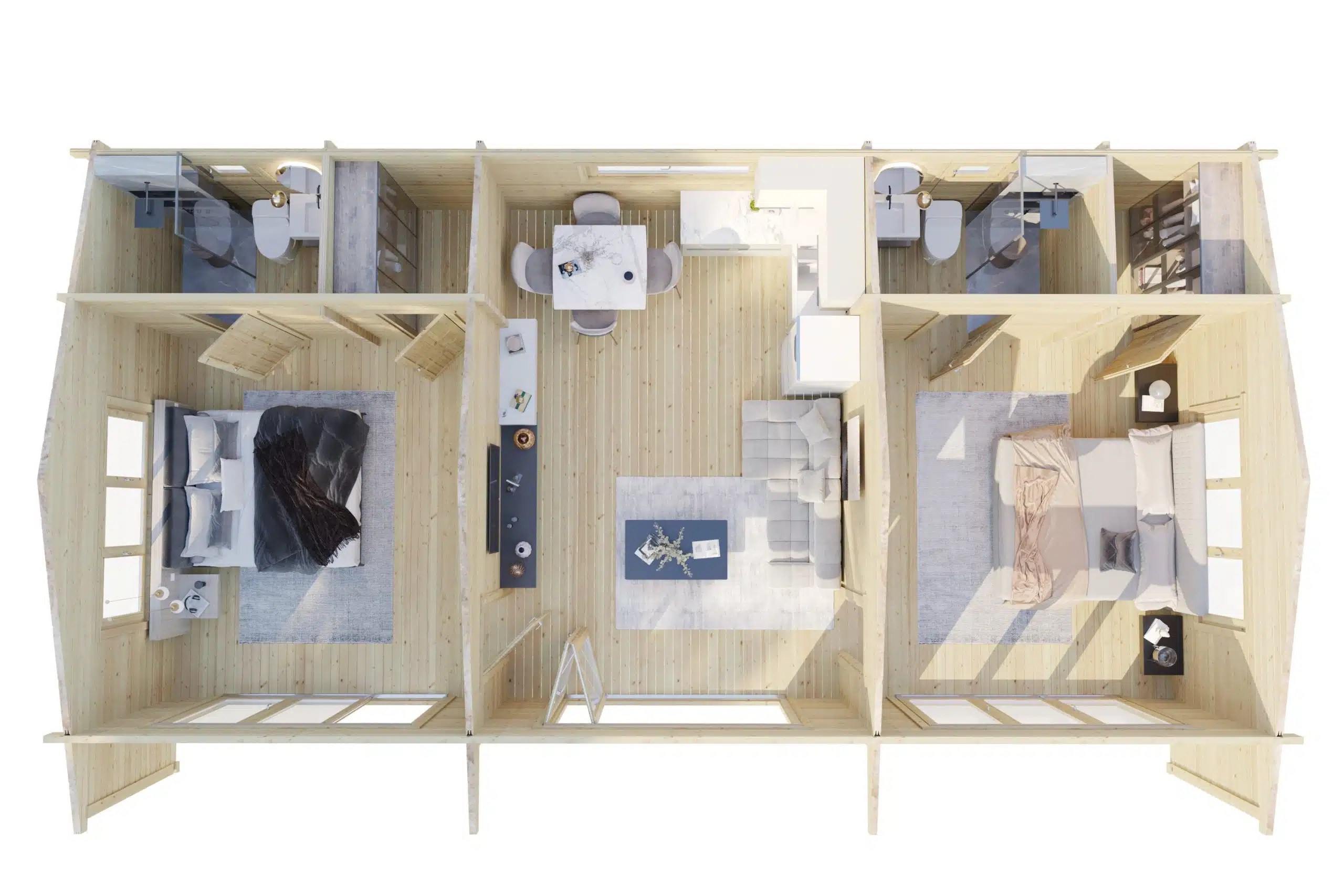 Blockhaus mit zwei Schlafzimmern “Holiday S2” 12x7m | Blockhaus mit 2 Schlafzimmern kaufen | Blockbohlenhaus als Ferienhaus kaufen – Bild 2