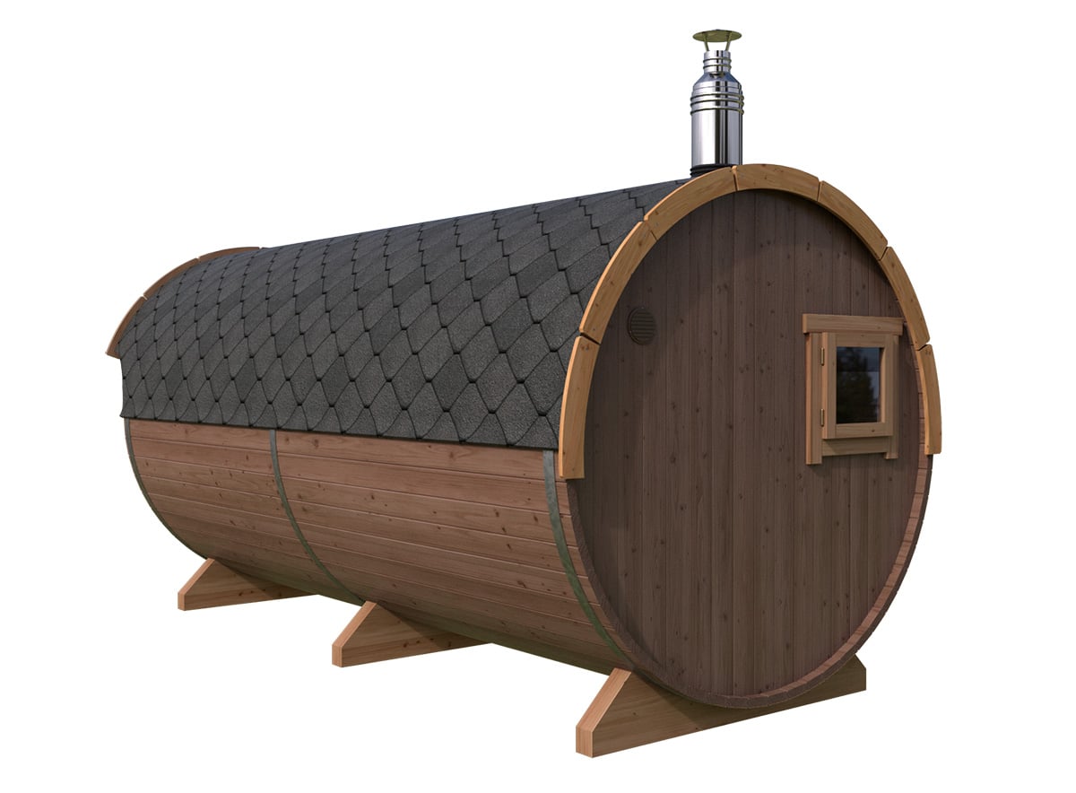 Große Fasssauna mit Vordach 4x2m | Sauna mit Vordach und Saunabänken | Große Fasssauna kaufen | Holz-Sauna kaufen | Saunafass aus Thermoholz – Bild 2