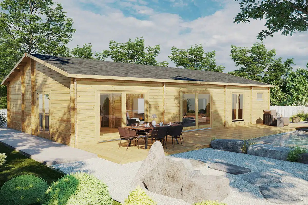 Blockhaus mit drei Schlafzimmern “Madrid” 15x9m Blockhaus mit drei Schlafzimmern “Madrid” 15x9m