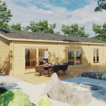 Blockhaus mit drei Schlafzimmern “Madrid” 15x9m Blockhaus mit drei Schlafzimmern “Madrid” 15x9m