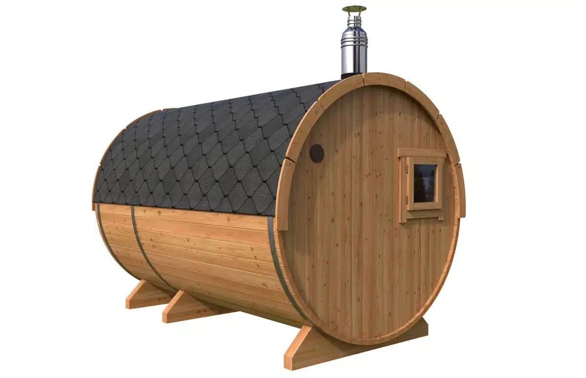 Fasssauna „Standard“ 2x3m | Sauna kaufen | Fasssauna kaufen | Saunafass aus Holz | Fasssauna mit Holzofen oder Elektroofen – Bild 2