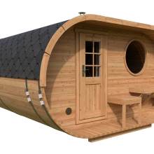 Großes Fasssauna Oval „Deluxe“ 4x4m Großes Fasssauna Oval „Deluxe“ 4x4m