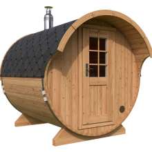 Kleine Fasssauna mit Vordach 2x3m Kleine Fasssauna mit Vordach 2x3m