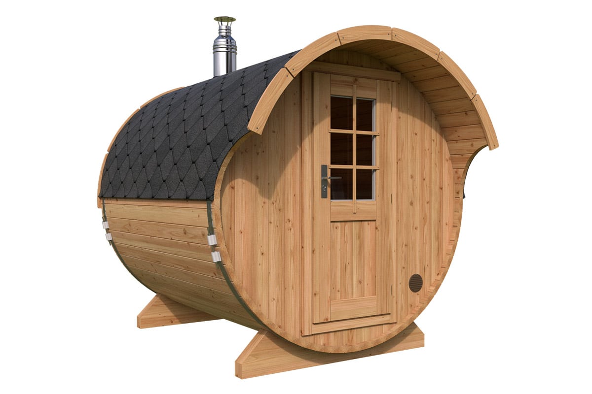 Kleine Fasssauna mit Vordach 2x3m Kleine Fasssauna mit Vordach 2x3m