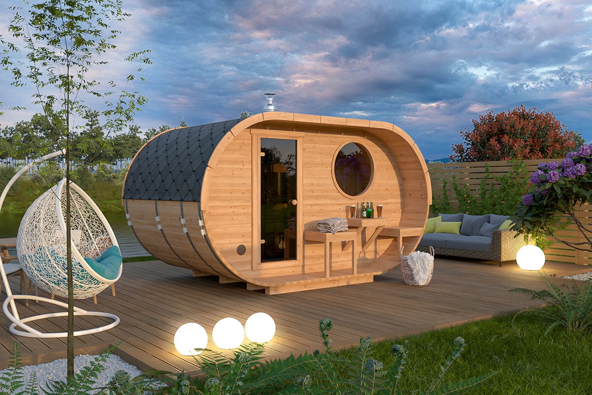 Kleine Ovale Fasssauna 4×2.5m Kleine Ovale Fasssauna 4×2.5m