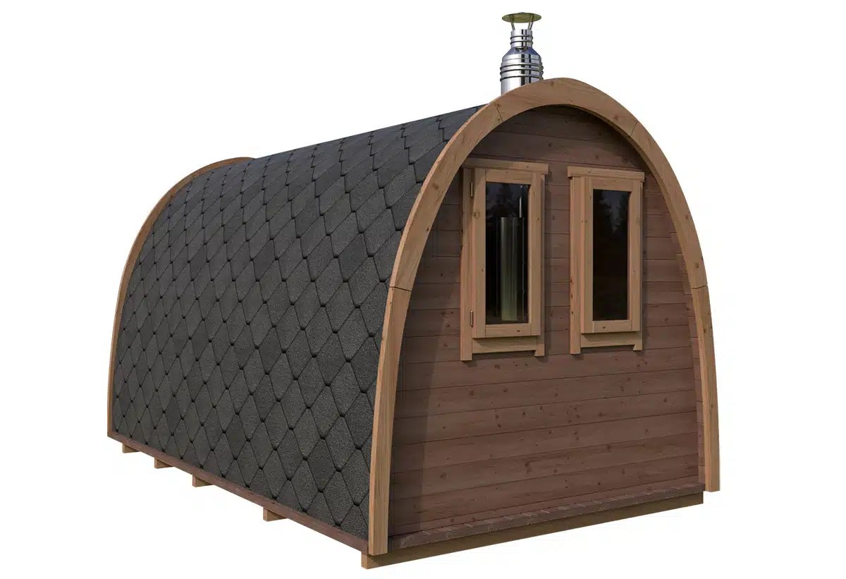 Kleine Sauna Pod 2x4m | Kleine runde Sauna kaufen | Saunafass aus Holz | Fasssauna mit Holzofen oder Elektroofen – Bild 2