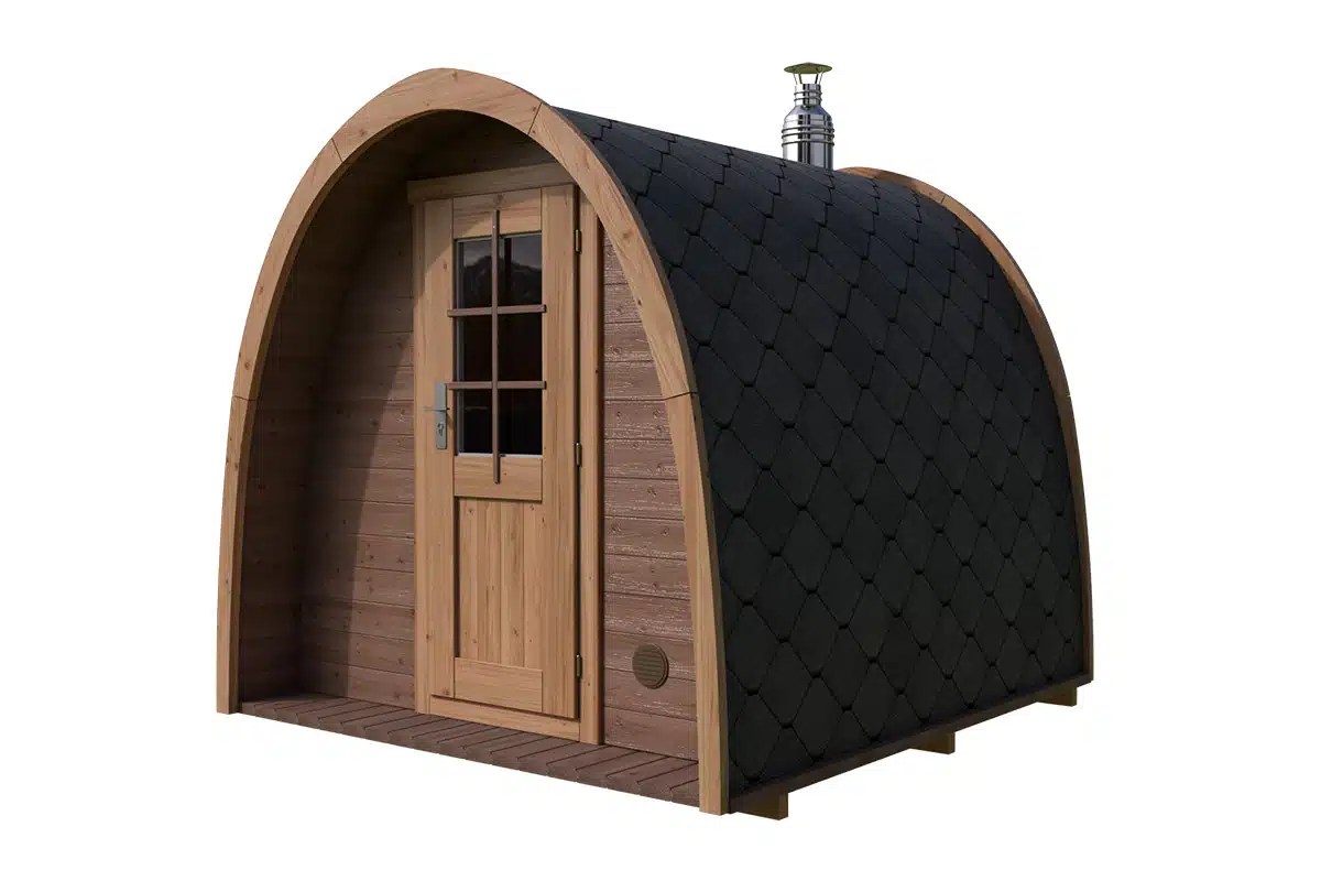 Kleine Iglu-Fasssauna 2x3m | Kleine Sauna kaufen | Saunafass aus Holz | Iglu-Fasssauna mit Holzofen oder Elektroofen – Bild 2